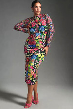 Anthropologie Mesh Halter Mock-Neck Dress Floral Bodycon Midi Size XS NWT