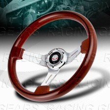 Universal 350mm 14 Class Dark Wood Grip 6-hole Chrome 3-spoke Steering Wheel