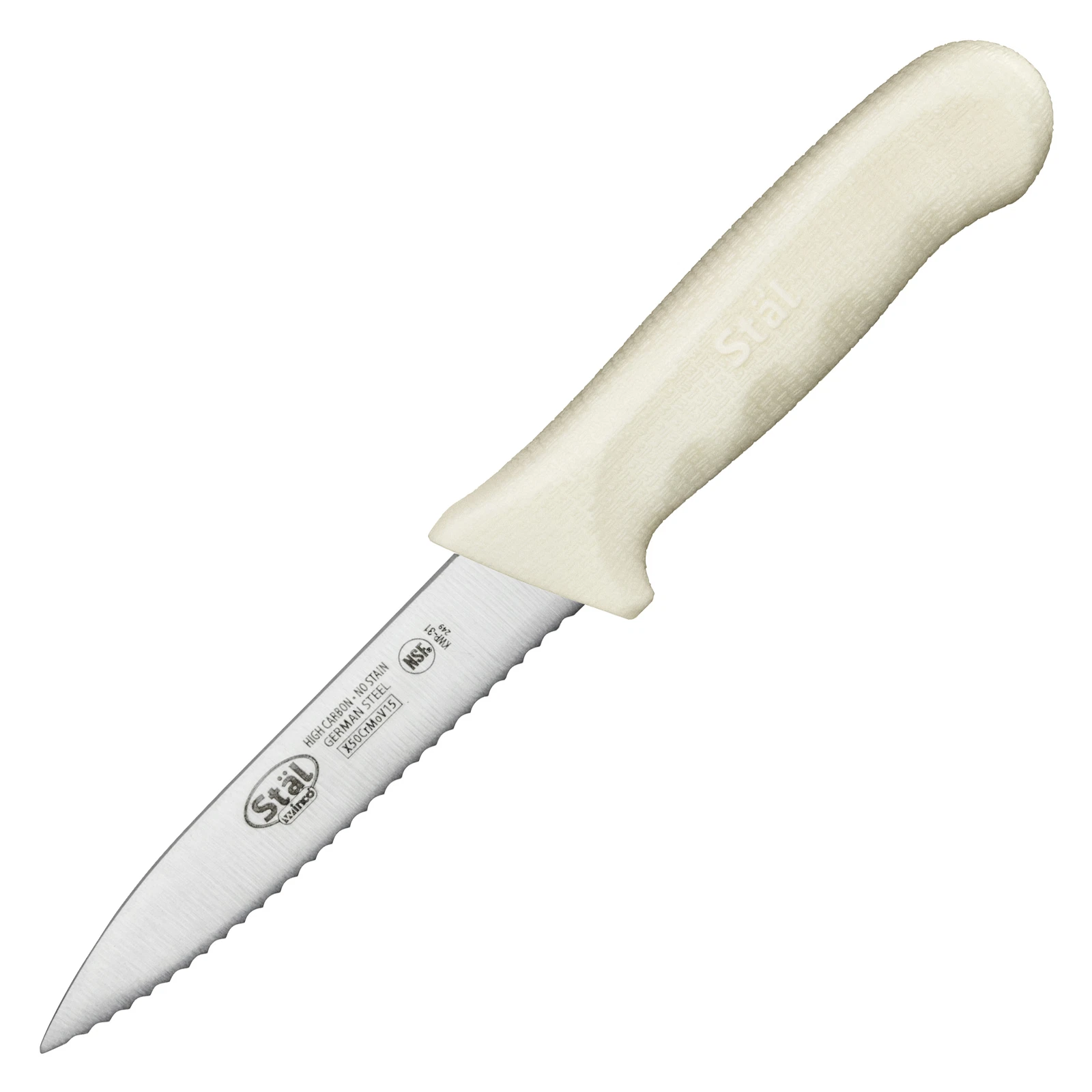 3.5" Serrated Paring Knives, White PP Hdl, 2pcs/pk (6 Pack)