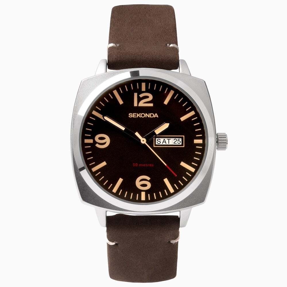 Sekonda Watch 1988 Mens Airborne Brown Strap RRP £69.99