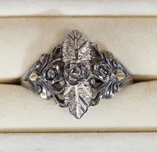 Wheeler Manufacturing Company WMCO Sterling Silver Roses & Leaves Ring Size 10