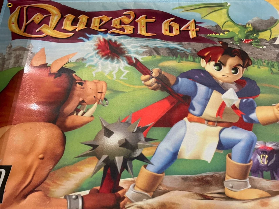 Quest 64 5ft Flag Nintendo 64 1998 Banner Poster N64 RPG THQ - Image 2 of 3