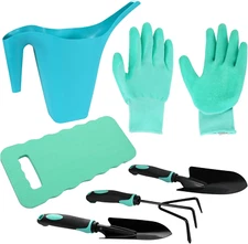 Gardening Hand Tools Bundle, Colorful Plastic Watering Can, Foam Kneeling Pads, 