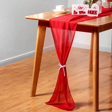 2 Pcs Red Chiffon Table Runner Valentine's Day 14th February 12 X 106 Inch Roman