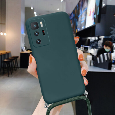For Xiaomi Mi 12T 11T Redmi Note 10 11 12 Pro Liquid Silicone Lanyard Case Cover