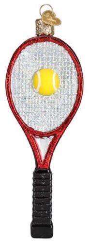 RED TENNIS RACQUET & BALL OLD WORLD CHRISTMAS GLASS SPORT ORNAMENT NWT 44088 - Picture 1 of 1
