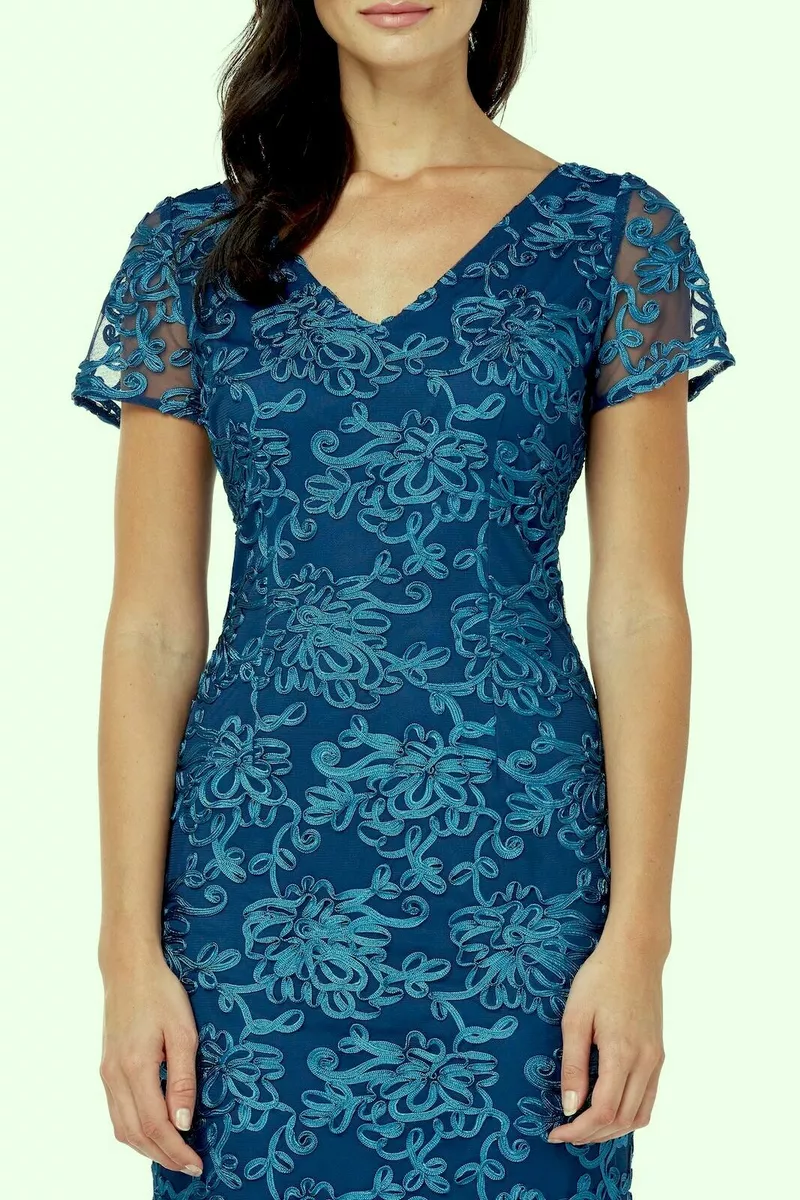 NEW JS Collections 4 Soutache Trim Sheath Dress in Teal Blue