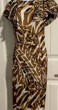 BASLER Animal Print Size 42 Cap Ruffle Sleeves Knee Length NWT