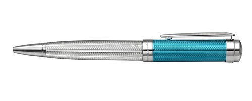 Xezo Incognito 925 Sterling Silver Platinum & Azure Blue Ballpoint Pen, Med Tip - Picture 5 of 7