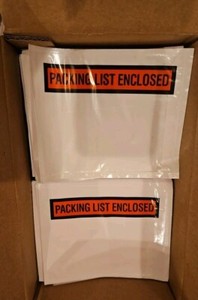 open box aprrox 750 Pcs 4.5" x 5.5" PACKING LIST ENCLOSED ENVELOPE POUCH SLIP