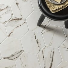 TILES JOBLOT 46: Hexagon Calacatta Gold Marble Effect Satin Porcelain Tiles 20m2