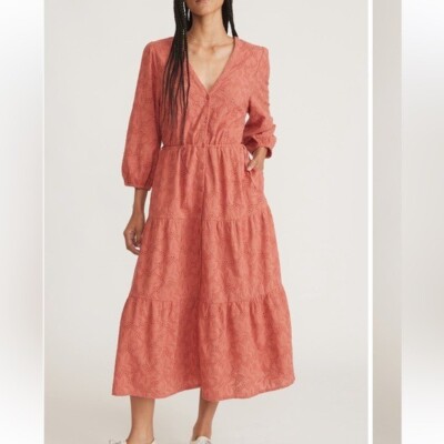 NWT Marine Layer Willow Eyelet Embroidered Tiered Button Up MIDI Dress S  boho | eBay