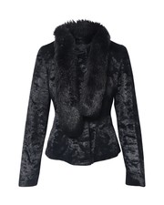 Miu Miu Faux Fur Trim Jacket In Black Cotton Intm
