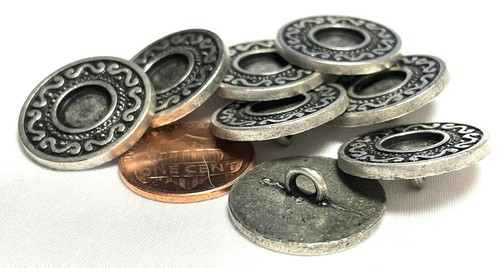 8 Flat Top Antique Silver Tone Metal Shank Buttons 13/16" 20mm 12632 - Picture 2 of 3