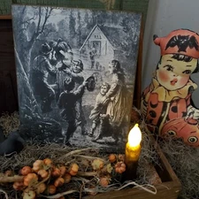 PRIMITIVE 1800 VINTAGE VICTORIAN STYLE HALLOWEEN GLOW PUMPKIN SCARES KIDS SIGN