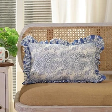 Hand Block Print Ruffle Pillow Covers, 100% Cotton Fabric Boho Throw Cushions