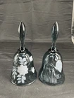 Fenton Blue Glass Diamond Quilted Butterfly Bell  & Flower ~ Hand Painted Signed
