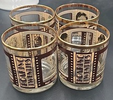 Vintage Set Of 4 Roaring Twenties 20’s Whiskey Glasses Gold Rim Tumblers Cups