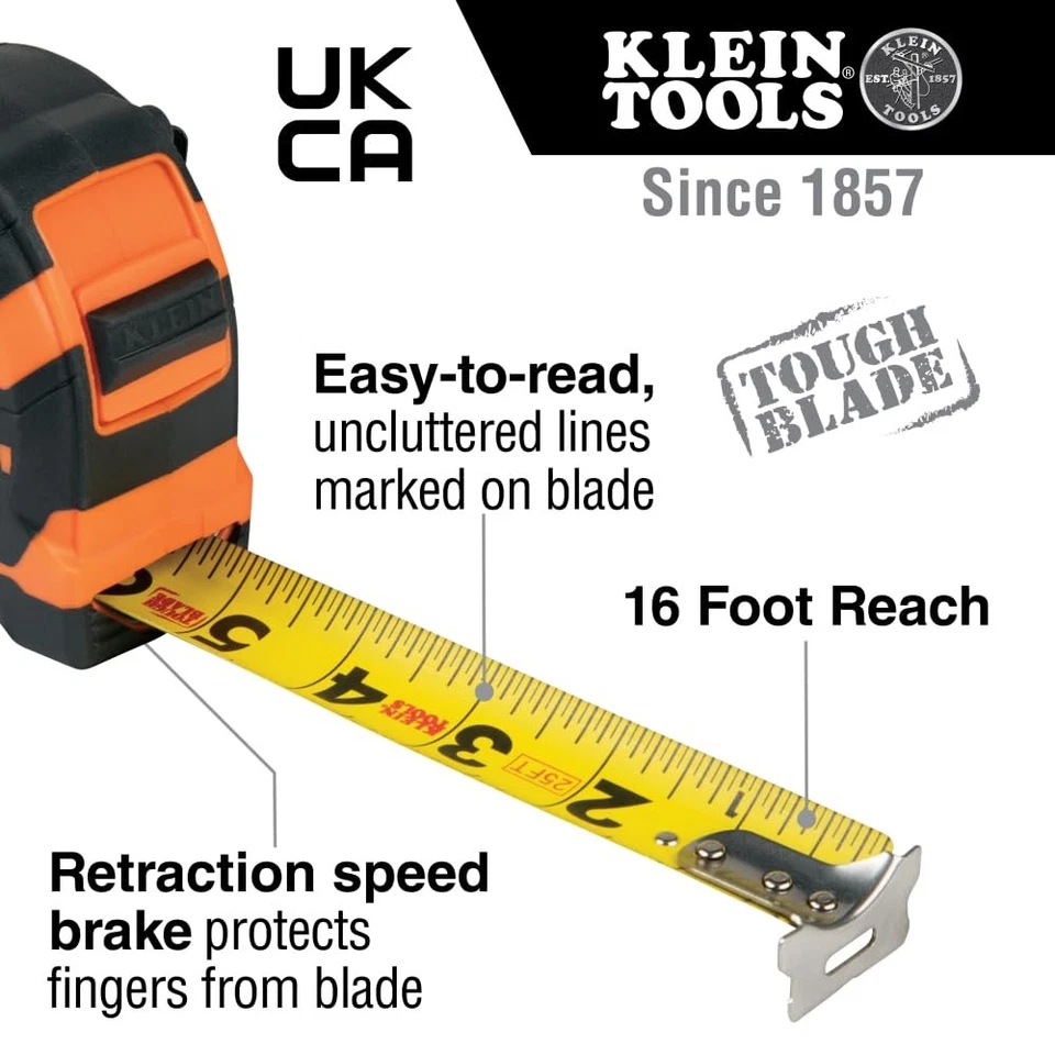 Klein Tools 16 Foot Tape Measure Durable Heavy Duty Nylon Coated Measuring Tool - Image 2 of 4