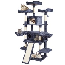 68.5in Indoor Cat Tower with 2 Condos 3 Elevated Perches 2 Hammocks Sisal Grey