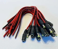 10 Pairs DC Power Pigtail Cables, Male and Female Jacks, 5.5 x 2.1 mm