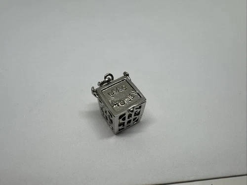 Vintage movable Mad Money money box dollar sign sterling charm, 925 C7