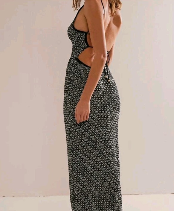 FREE PEOPLE Beach NWT Mindy Backless Midi Dress Women's Size Large Black  Combo | eBay