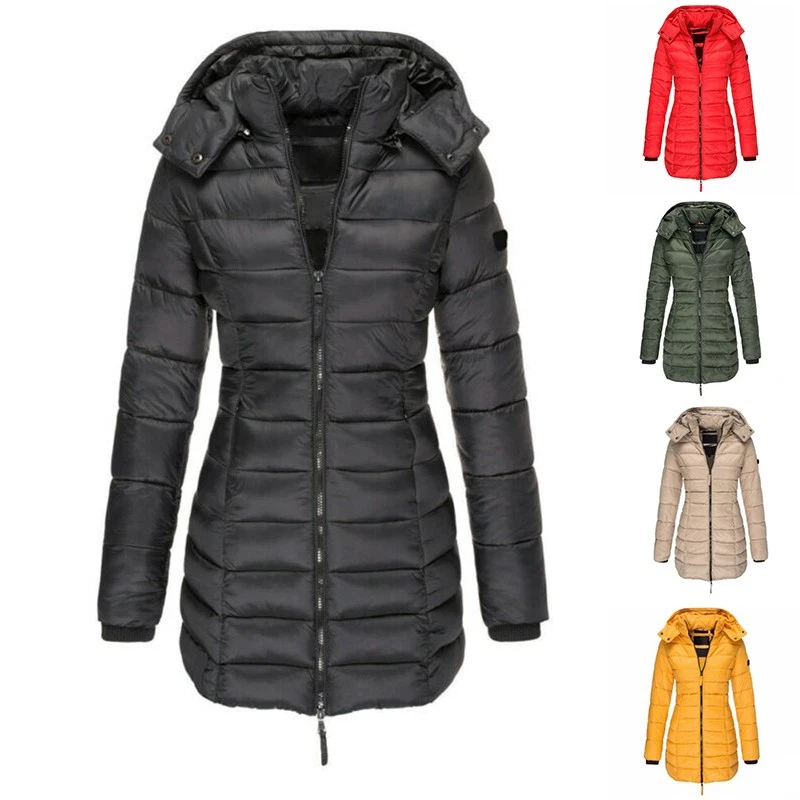 Puffer Parka Winter Warm Quilted Hooded Padded Ladies Womens Coat Long Jacket
