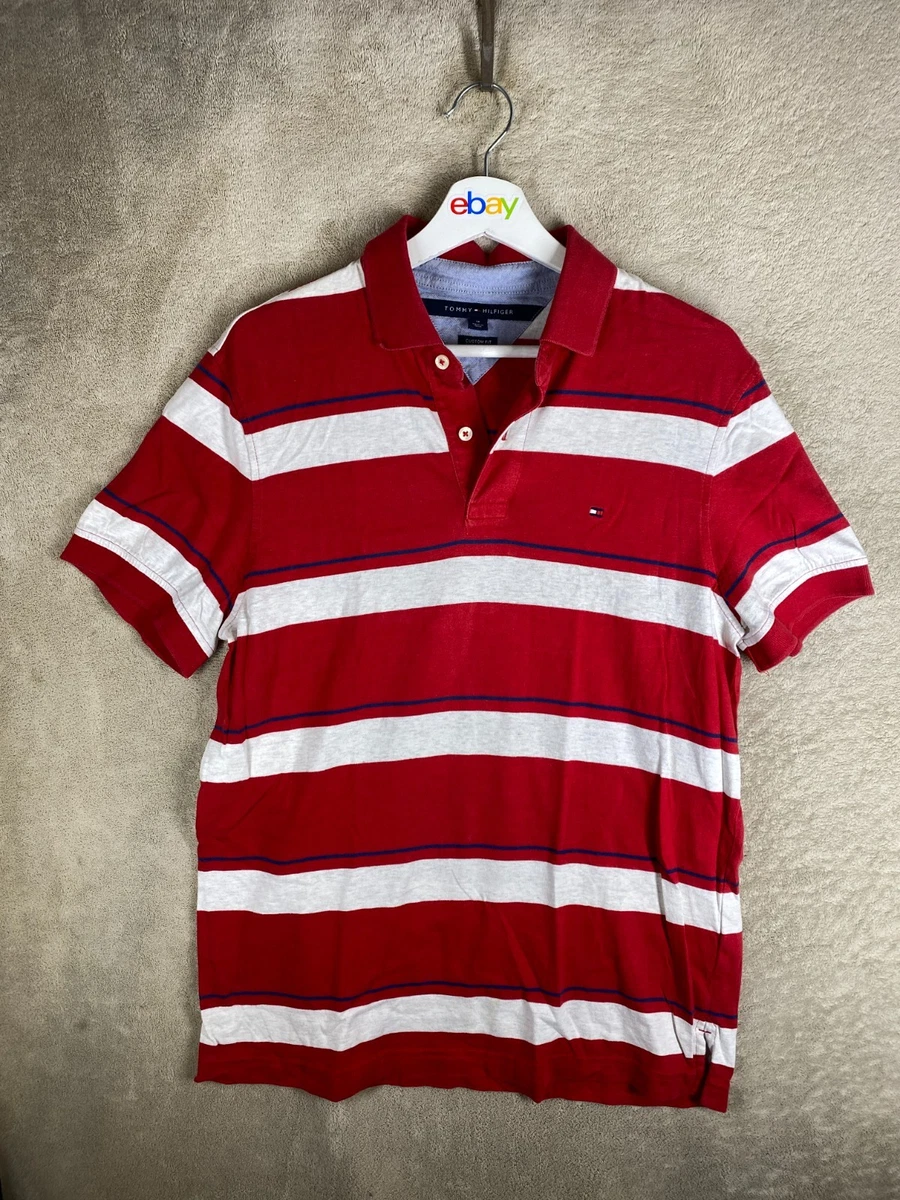 Tommy Hilfiger Casual Formal Polo T-Shirts Top Size M Mens Red Striped Logo