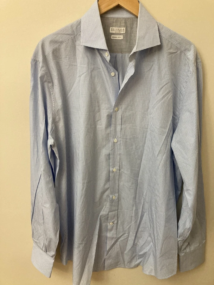 VGUC BRUNELLO CUCINELLI Dress Shirt Blue/White 17/43 - Image 3 of 4
