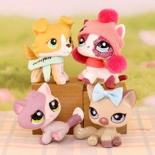 LPS Cat Dog Toy 4Pc Mini Pet Shop Figure Bobble Head Cute for Kids Birthday Gift