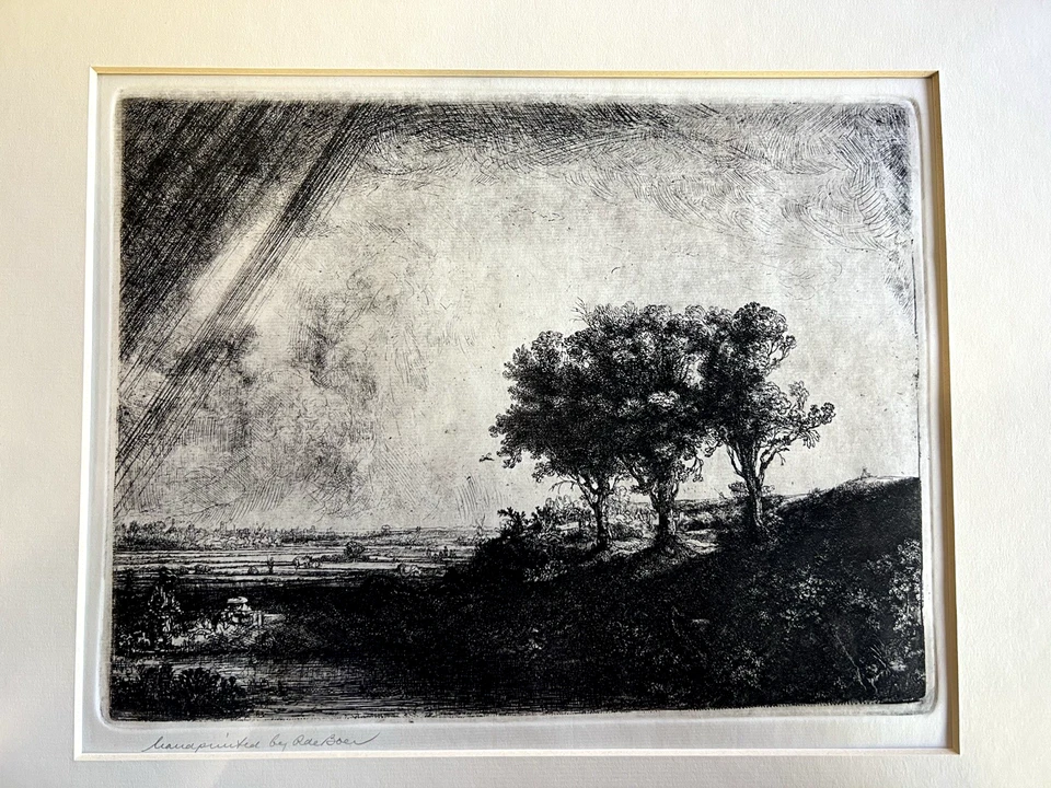 Hand Printed Rembrandt Restrike of Dry point Etching "The Three Trees" - Image 2 of 4