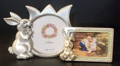 Bunny Photo Frames - Sienna Pewter Design 3½ x 3½ - Silver/Green 3 x 2 *See Pics