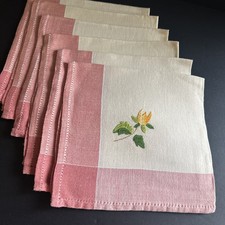 VTG 40 s Linen Napkin Set 6 Hand Embroidered ...