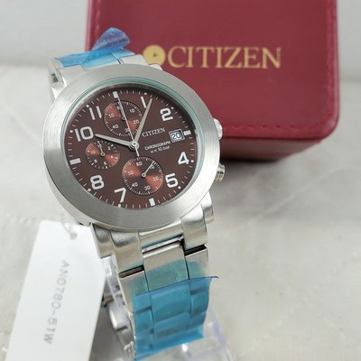 RARE CITIZEN ALTERNA OXY D510-S75438 CHRONOGRAPH BROWN DATE MEN'S WATCH NEW