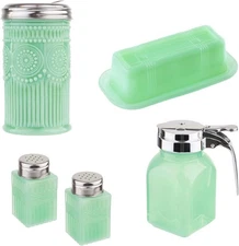 Tablecraft Jadeite Green Glass Collection 5pc Breakfast Set / Kitchen Kit