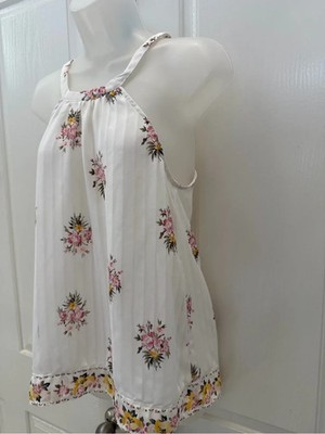Soho White Floral Halter Tank Top XS