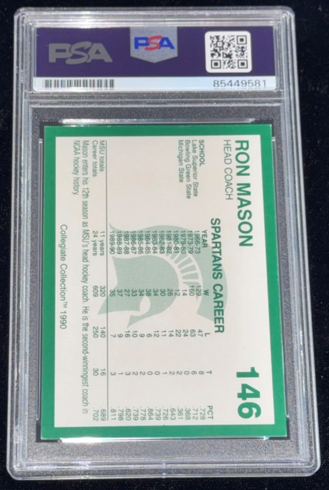 Ron Mason "MSU Spartans Hockey Coach HOF" Signed Rookie Card Auto rc Auto PSA - Image 2 of 2
