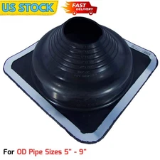 Round Base Pipe Flashing Roof Jack Pipe Boot for OD Pipe Sizes 5" - 9" NEW