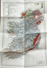 Geologoical Map of Ireland Hand Laid on Cloth REPRODUCTION 1900 Old Folding Maps