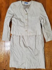 Pendleton Blazer And Skirt Set Size 12 Beige Checkered Rayon Flax Blend USA Made
