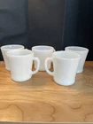 Vintage Set Of 5 D Handle Milk Glass 4 Anchor Hocking 1 Federated Coffee Cups