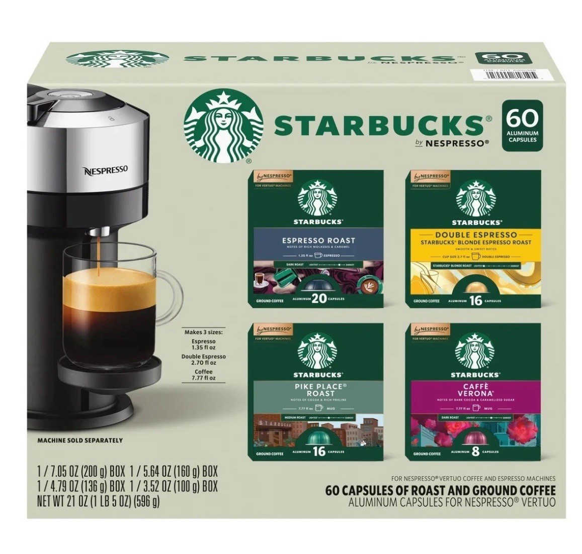 Starbucks Vertuo Coffee Pods 60ct Variety Pike Place, Verona, Blonde, Espresso N