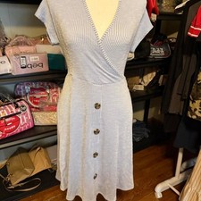 Blu Dahlia Blue and White Striped Wrap-Style Dress