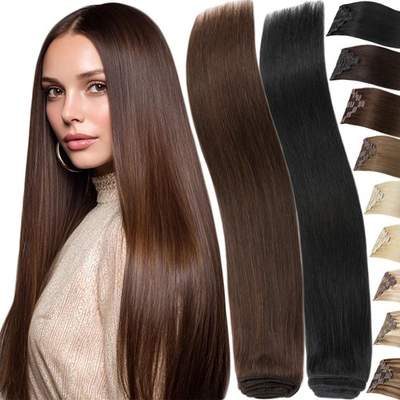 #ad #ad EXTRA Thick Clip In Human Hair Extensions Double Weft 8Pieces 18Clips Full Head $138.31