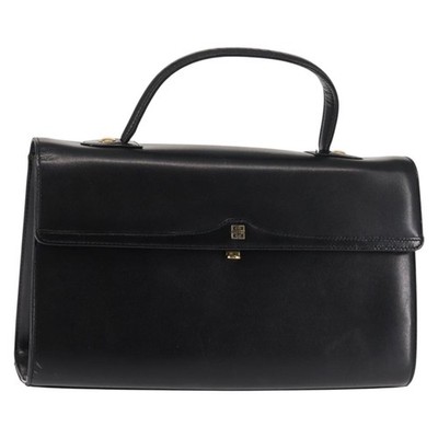 GIVENCHY Hand Bag Leather Black Gold Auth BA6452