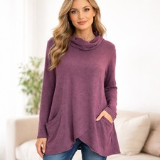 J. Jill pure Women's 3/4 Sleeve Cowl Neck Pullover Sweater Burgundy Large Ski