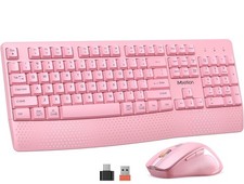 Meetion Pink Wireless Keyboard and Mouse Bundle Full Size QWERTY Nano 1600 DPI