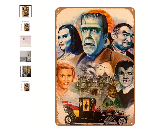 Vintage The Munsters Herman Lily Grandpa TV Sign Halloween Wall Decor 8x12 NEW