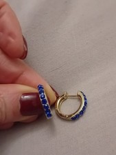 Gold Colour Blue Stone Hoop Earrings